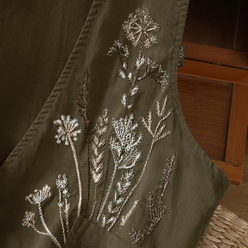 Nimara Ritual Summer Embroidery Floral Women's Sleeveless Shirts With Pockets