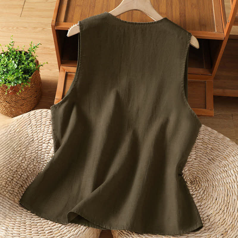 Nimara Ritual Summer Embroidery Floral Women's Sleeveless Shirts With Pockets