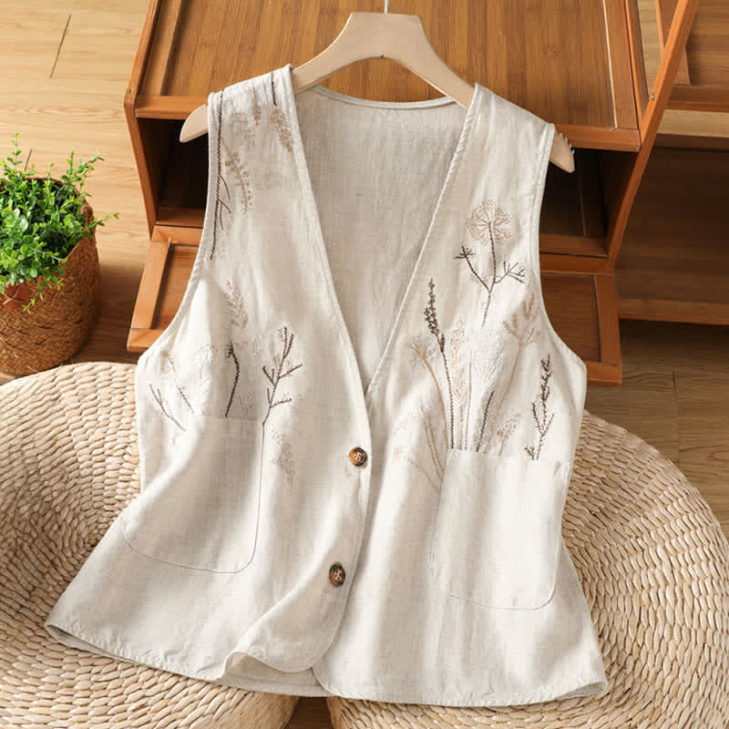 Nimara Ritual Summer Embroidery Floral Women's Sleeveless Shirts With Pockets