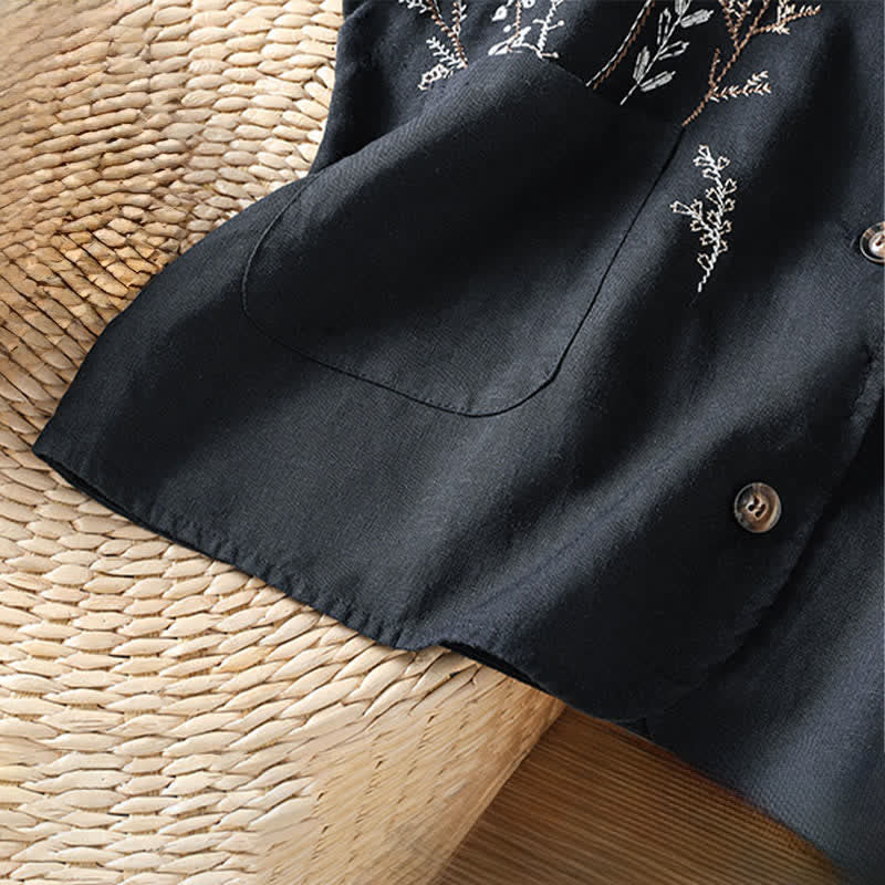 Nimara Ritual Summer Embroidery Floral Women's Sleeveless Shirts With Pockets