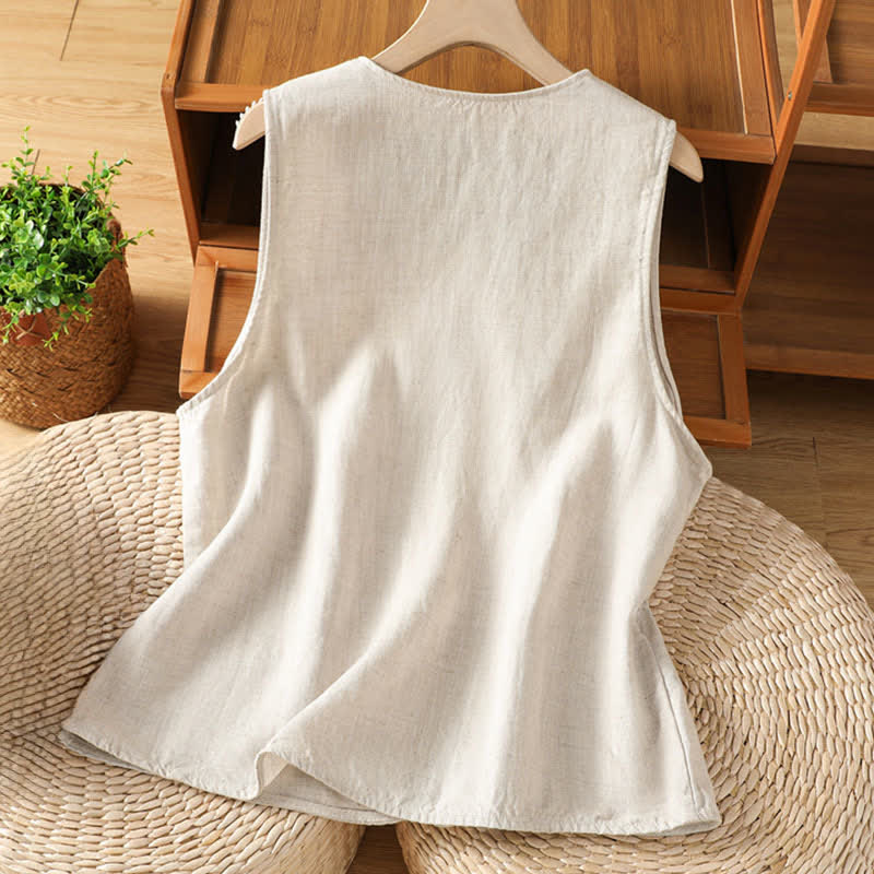 Nimara Ritual Summer Embroidery Floral Women's Sleeveless Shirts With Pockets