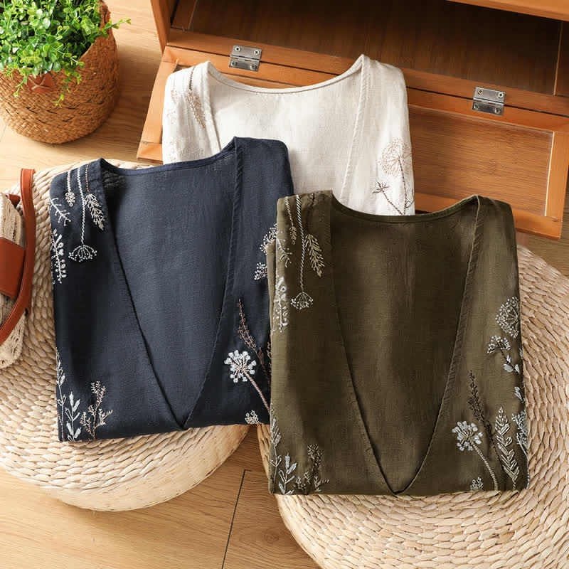 Nimara Ritual Summer Embroidery Floral Women's Sleeveless Shirts With Pockets