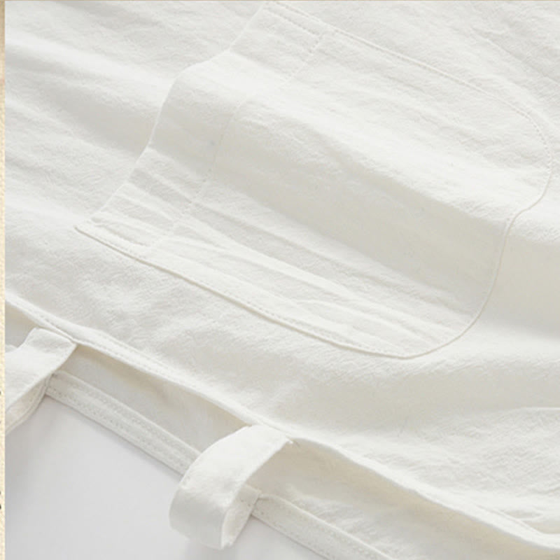 Nimara Ritual Summer Tang Style Frog Button Side Slit Hollow Solid Men's Sleeveless Shirts Tank Top With Pockets