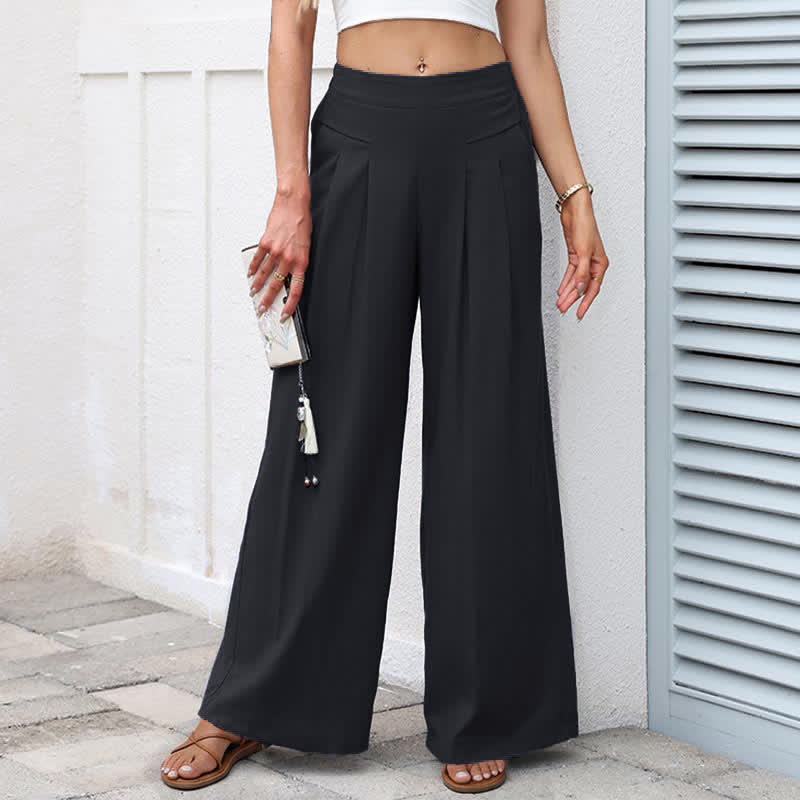 Nimara Ritual Plain Color Cotton Linen High Waist Women's Wide Leg Pants With Pockets