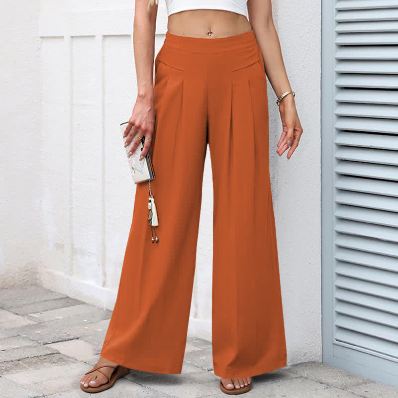 Nimara Ritual Plain Color Cotton Linen High Waist Women's Wide Leg Pants With Pockets