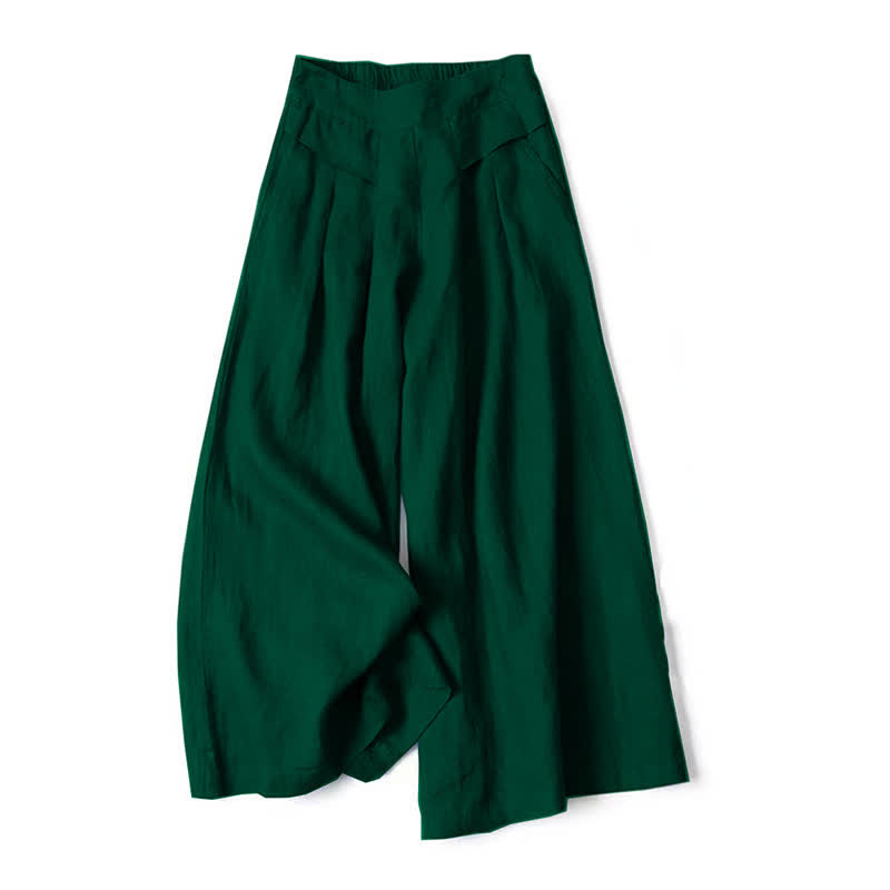 Nimara Ritual Plain Color Cotton Linen High Waist Women's Wide Leg Pants With Pockets