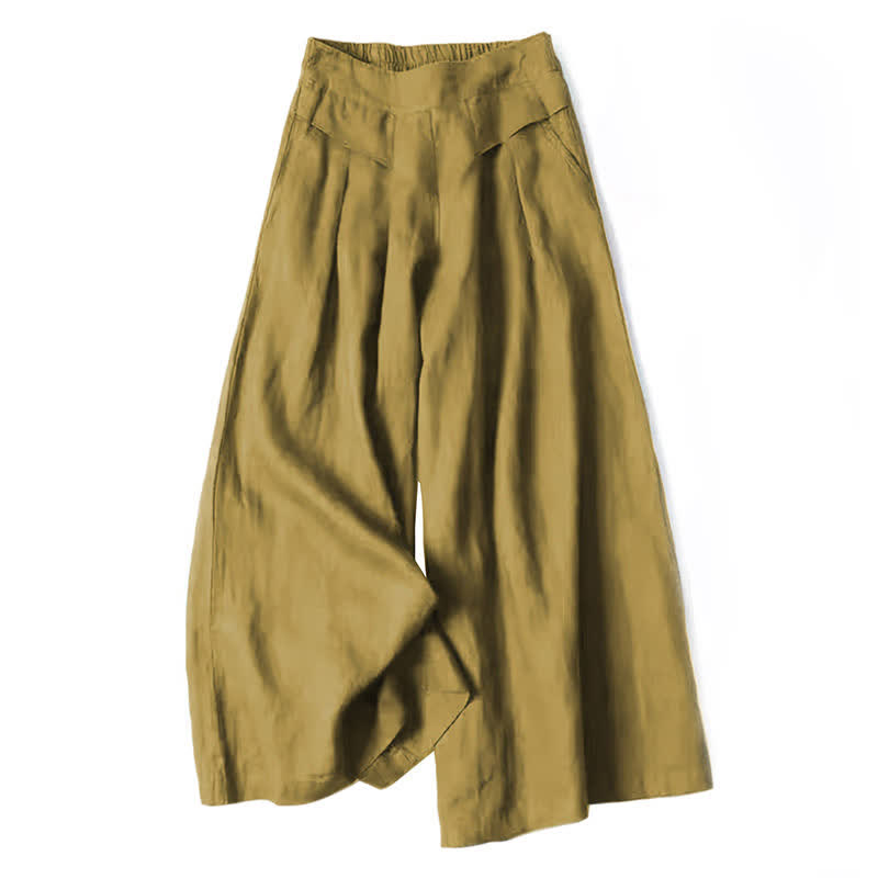 Nimara Ritual Plain Color Cotton Linen High Waist Women's Wide Leg Pants With Pockets