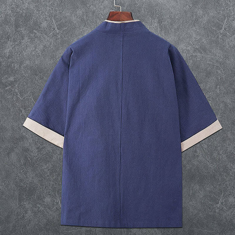 Nimara Ritual Summer Minimalist V-Neck Frog Button Solid Men's Short Sleeve Kimono