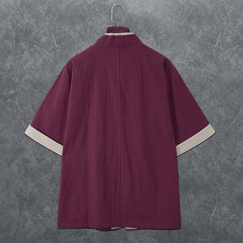 Nimara Ritual Summer Minimalist V-Neck Frog Button Solid Men's Short Sleeve Kimono