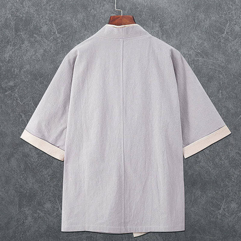 Nimara Ritual Summer Minimalist V-Neck Frog Button Solid Men's Short Sleeve Kimono