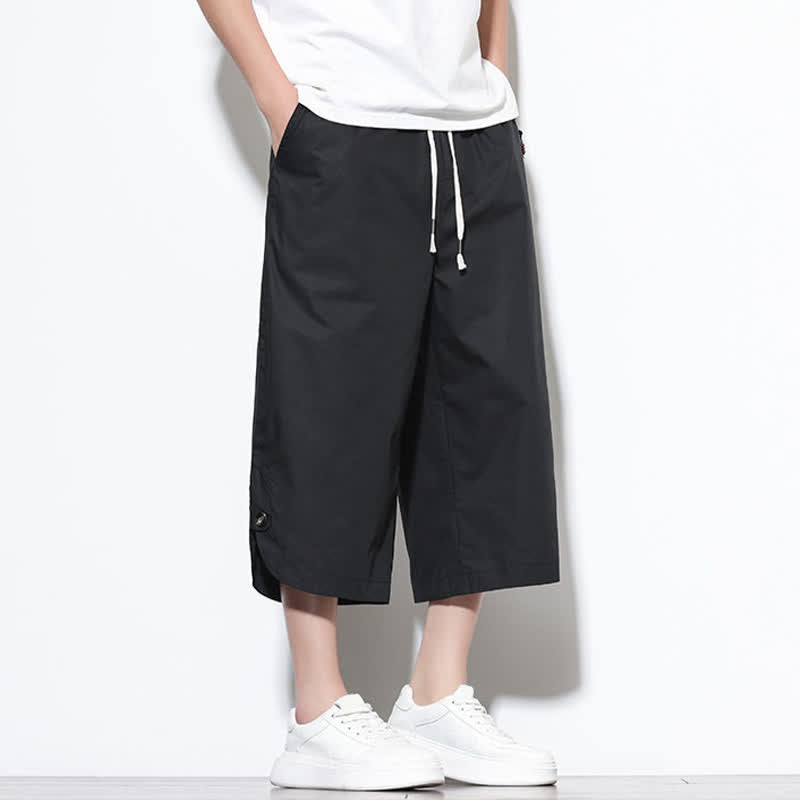Nimara Ritual Summer Casual Drawstring Side Slit Solid Cotton Men's Harem Pants With Pockets