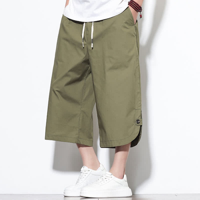 Nimara Ritual Summer Casual Drawstring Side Slit Solid Cotton Men's Harem Pants With Pockets