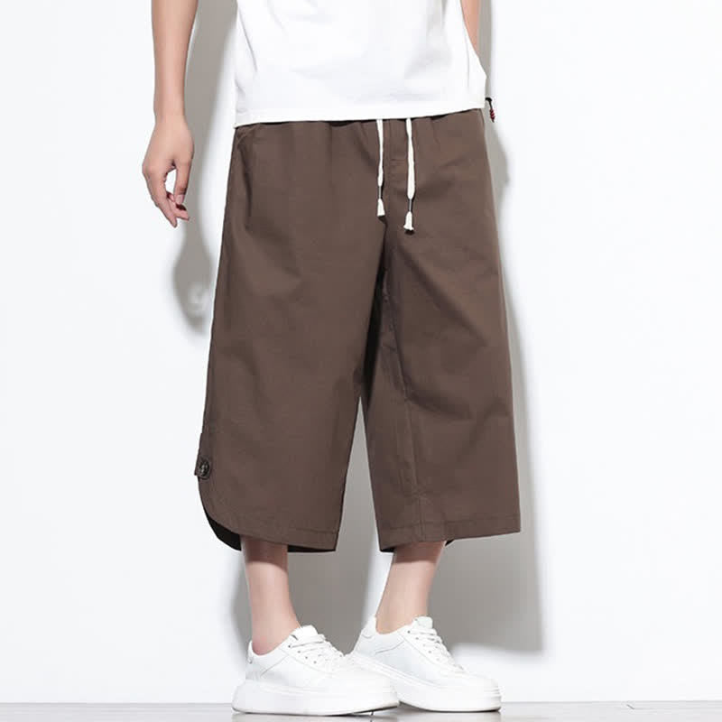 Nimara Ritual Summer Casual Drawstring Side Slit Solid Cotton Men's Harem Pants With Pockets