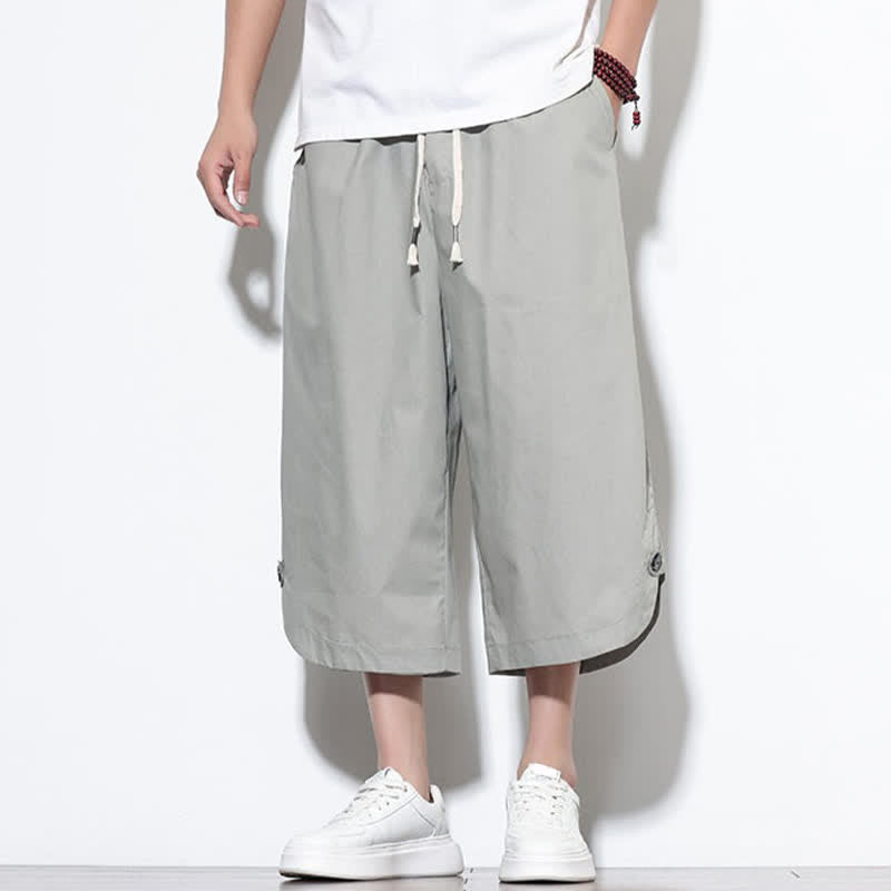 Nimara Ritual Summer Casual Drawstring Side Slit Solid Cotton Men's Harem Pants With Pockets