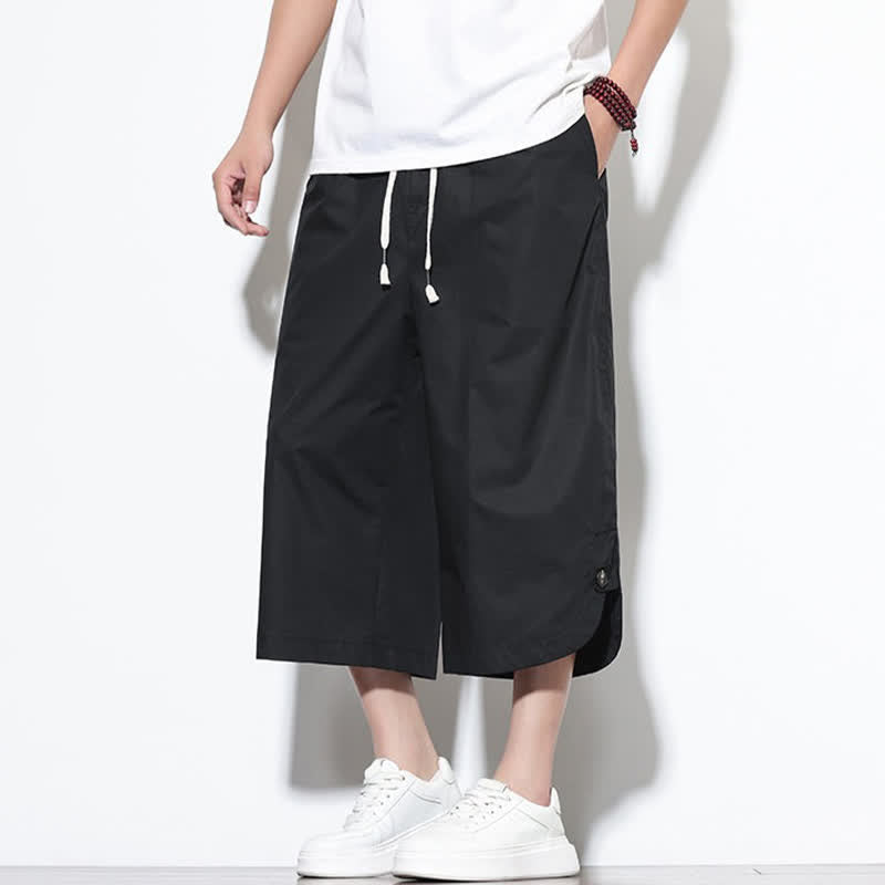 Nimara Ritual Summer Casual Drawstring Side Slit Solid Cotton Men's Harem Pants With Pockets