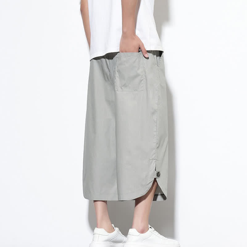 Nimara Ritual Summer Casual Drawstring Side Slit Solid Cotton Men's Harem Pants With Pockets