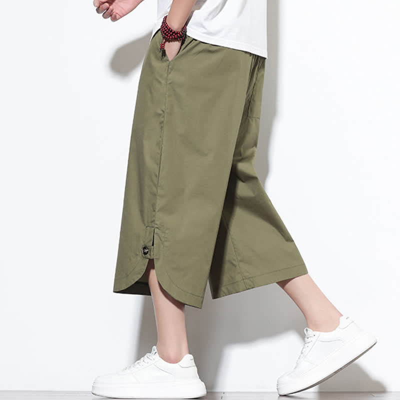 Nimara Ritual Summer Casual Drawstring Side Slit Solid Cotton Men's Harem Pants With Pockets