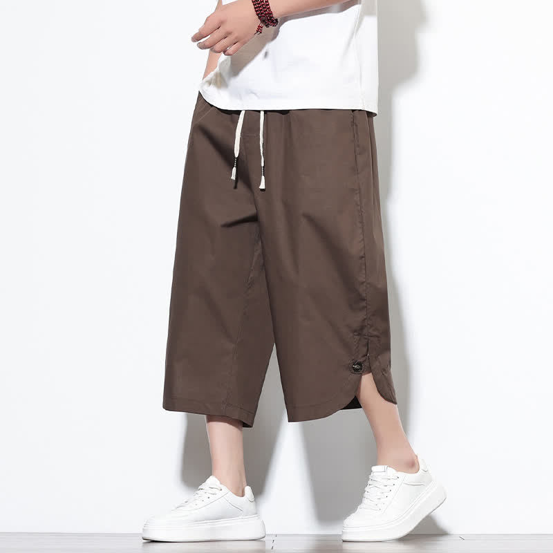 Nimara Ritual Summer Casual Drawstring Side Slit Solid Cotton Men's Harem Pants With Pockets