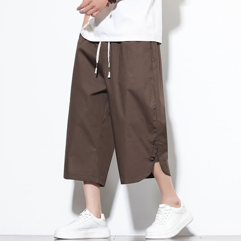 Nimara Ritual Summer Casual Drawstring Side Slit Solid Cotton Men's Harem Pants With Pockets
