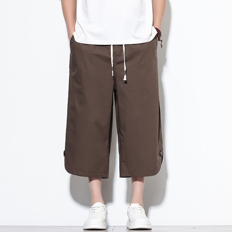 Nimara Ritual Summer Casual Drawstring Side Slit Solid Cotton Men's Harem Pants With Pockets
