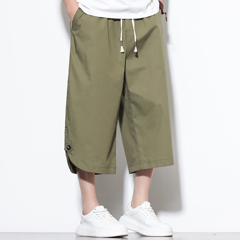 Nimara Ritual Summer Casual Drawstring Side Slit Solid Cotton Men's Harem Pants With Pockets