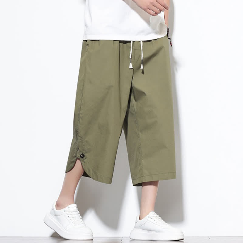 Nimara Ritual Summer Casual Drawstring Side Slit Solid Cotton Men's Harem Pants With Pockets