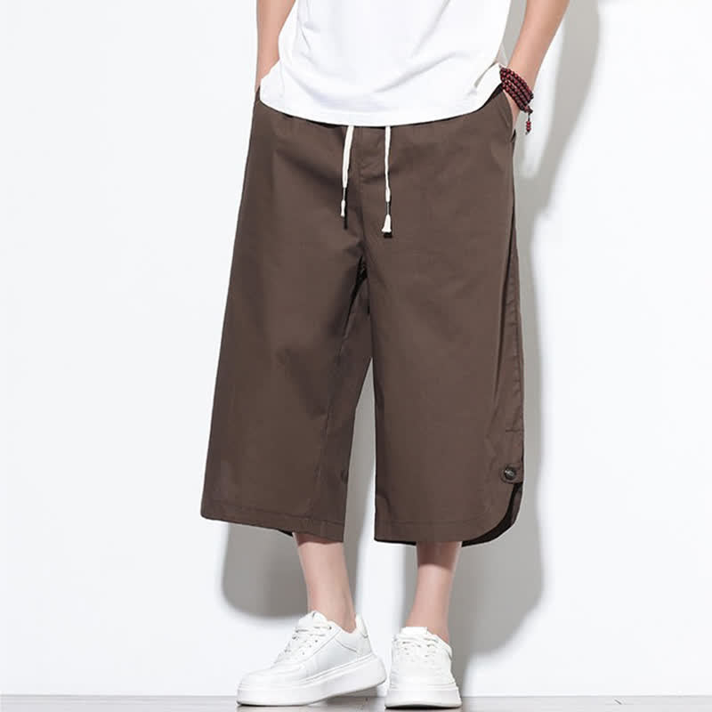 Nimara Ritual Summer Casual Drawstring Side Slit Solid Cotton Men's Harem Pants With Pockets