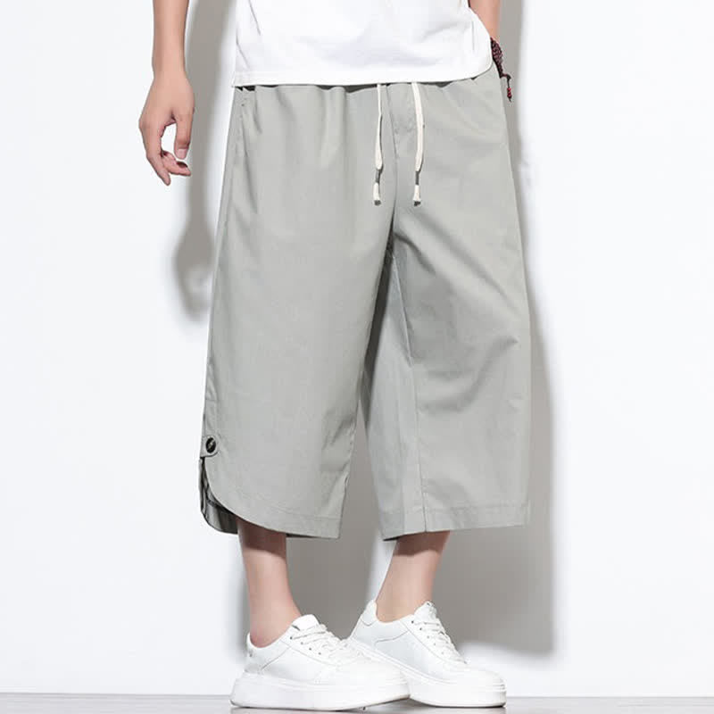 Nimara Ritual Summer Casual Drawstring Side Slit Solid Cotton Men's Harem Pants With Pockets