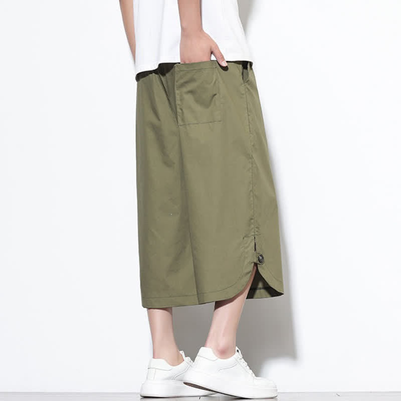 Nimara Ritual Summer Casual Drawstring Side Slit Solid Cotton Men's Harem Pants With Pockets