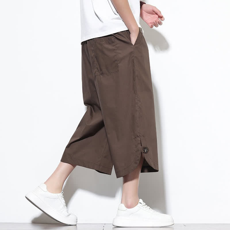 Nimara Ritual Summer Casual Drawstring Side Slit Solid Cotton Men's Harem Pants With Pockets