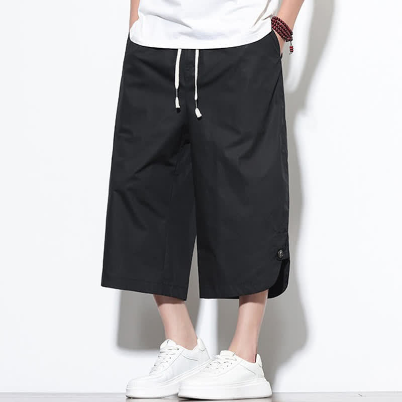 Nimara Ritual Summer Casual Drawstring Side Slit Solid Cotton Men's Harem Pants With Pockets