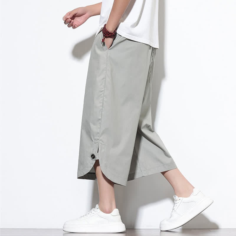 Nimara Ritual Summer Casual Drawstring Side Slit Solid Cotton Men's Harem Pants With Pockets