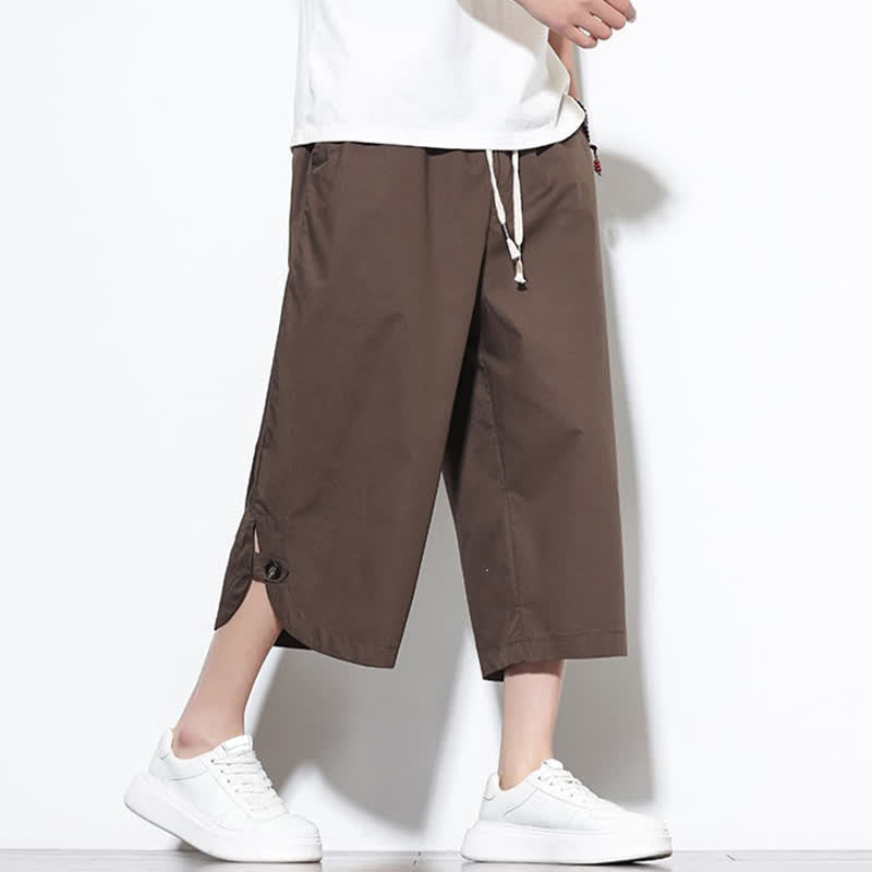 Nimara Ritual Summer Casual Drawstring Side Slit Solid Cotton Men's Harem Pants With Pockets