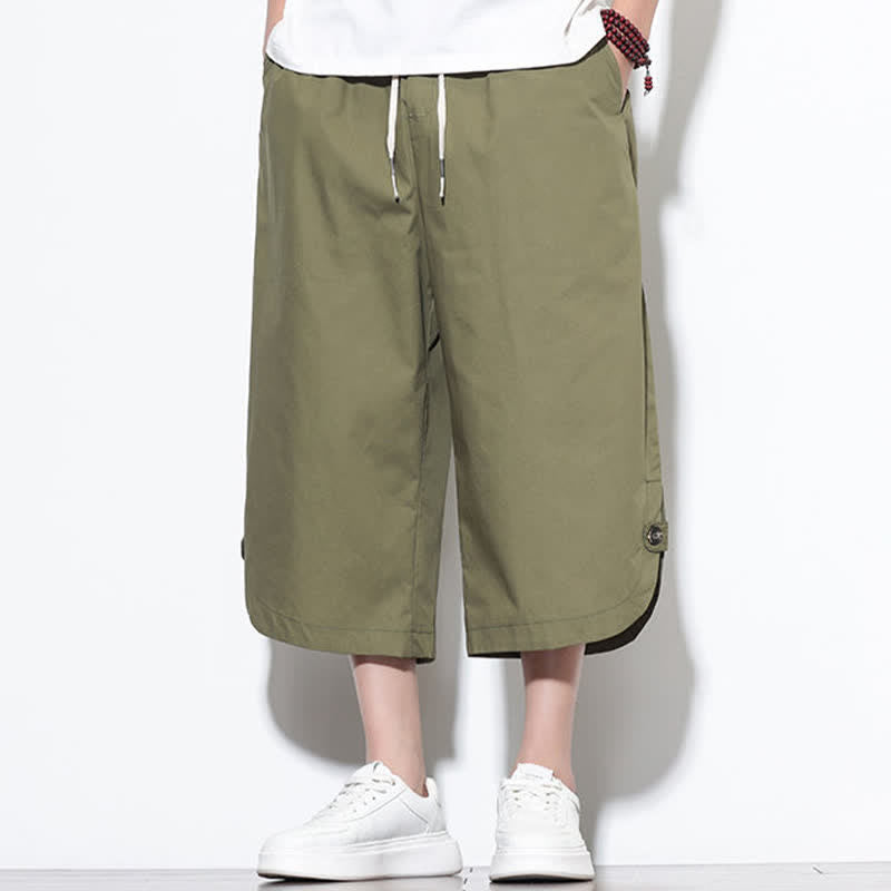 Nimara Ritual Summer Casual Drawstring Side Slit Solid Cotton Men's Harem Pants With Pockets