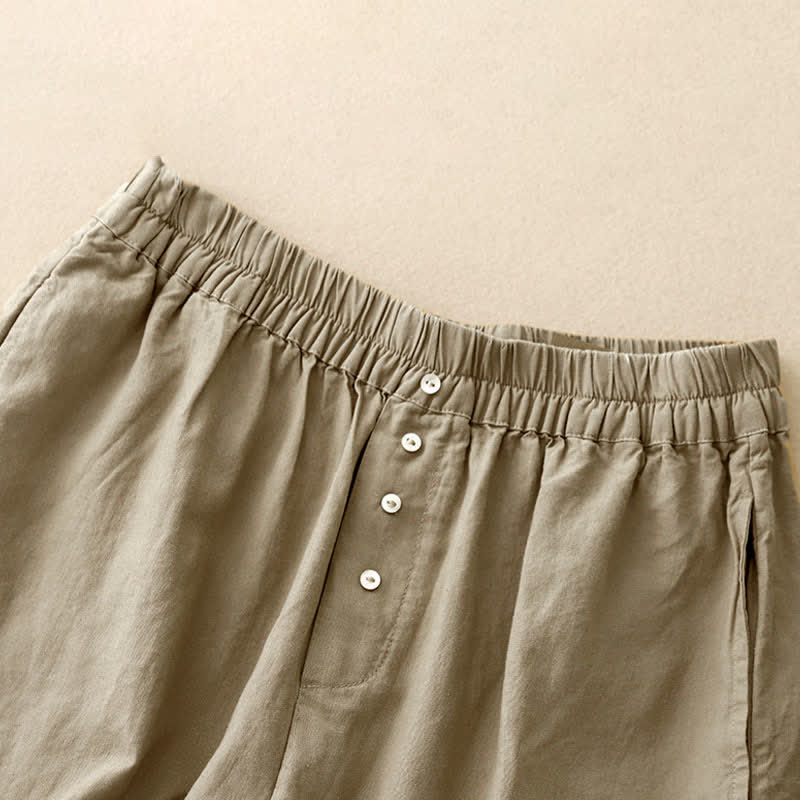 Nimara Ritual Summer Minimalist Button-Up Elastic Waist Solid Women's Shorts With Pockets