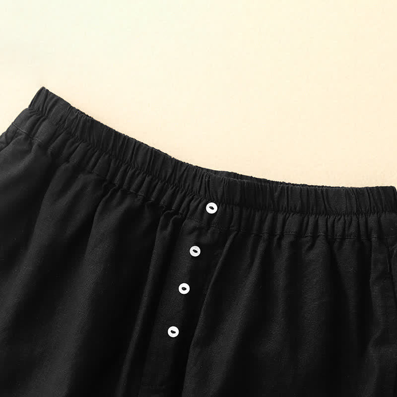 Nimara Ritual Summer Minimalist Button-Up Elastic Waist Solid Women's Shorts With Pockets