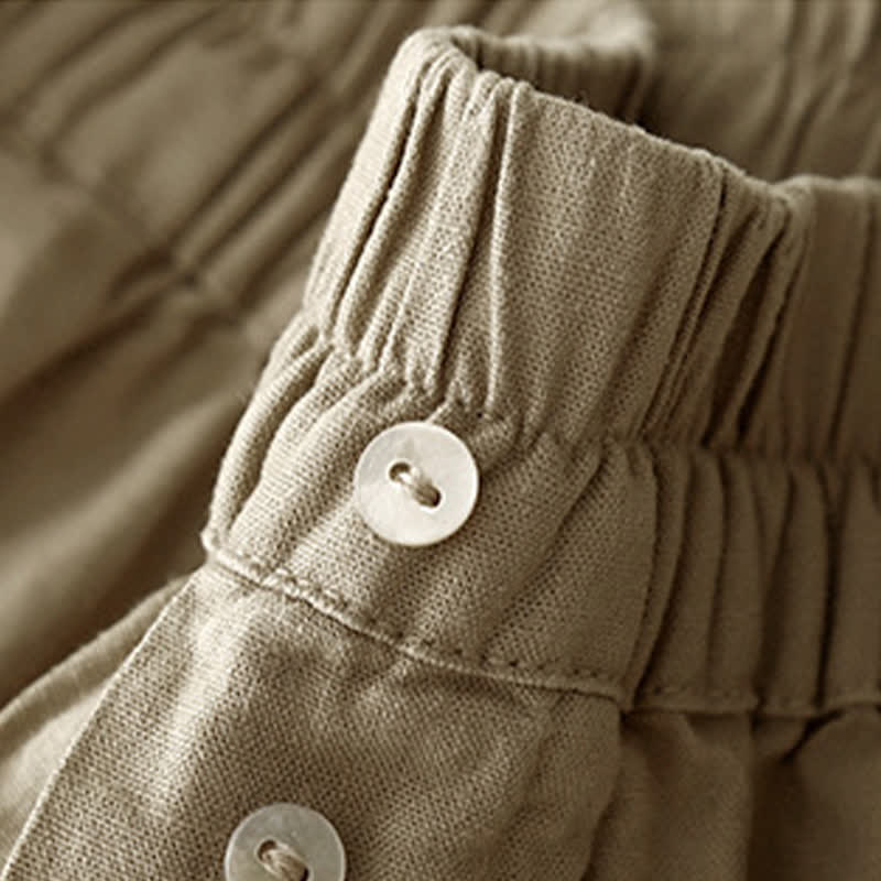Nimara Ritual Summer Minimalist Button-Up Elastic Waist Solid Women's Shorts With Pockets