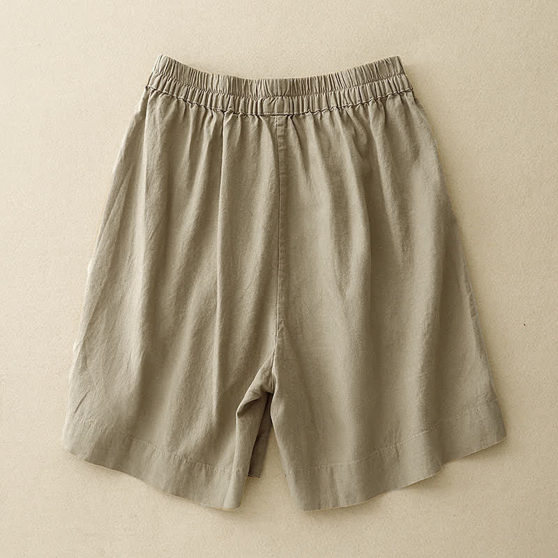 Nimara Ritual Summer Minimalist Button-Up Elastic Waist Solid Women's Shorts With Pockets