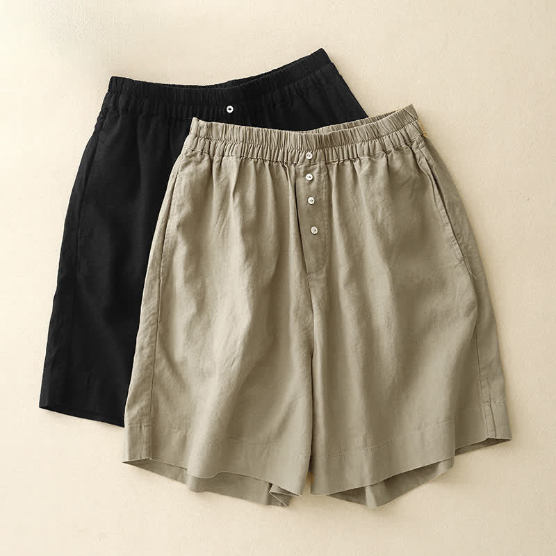 Nimara Ritual Summer Minimalist Button-Up Elastic Waist Solid Women's Shorts With Pockets
