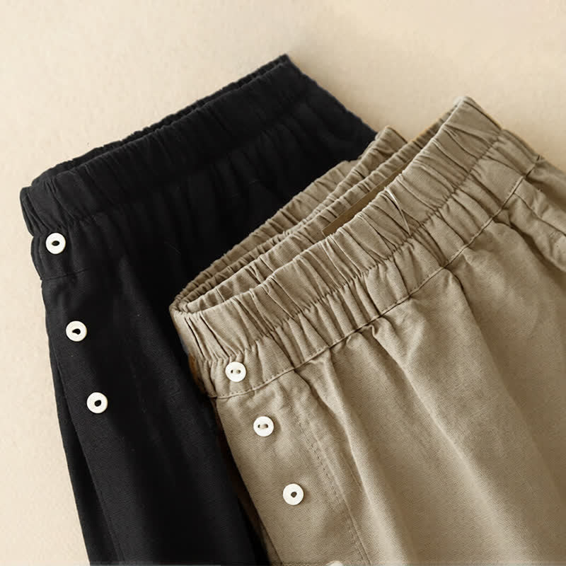 Nimara Ritual Summer Minimalist Button-Up Elastic Waist Solid Women's Shorts With Pockets