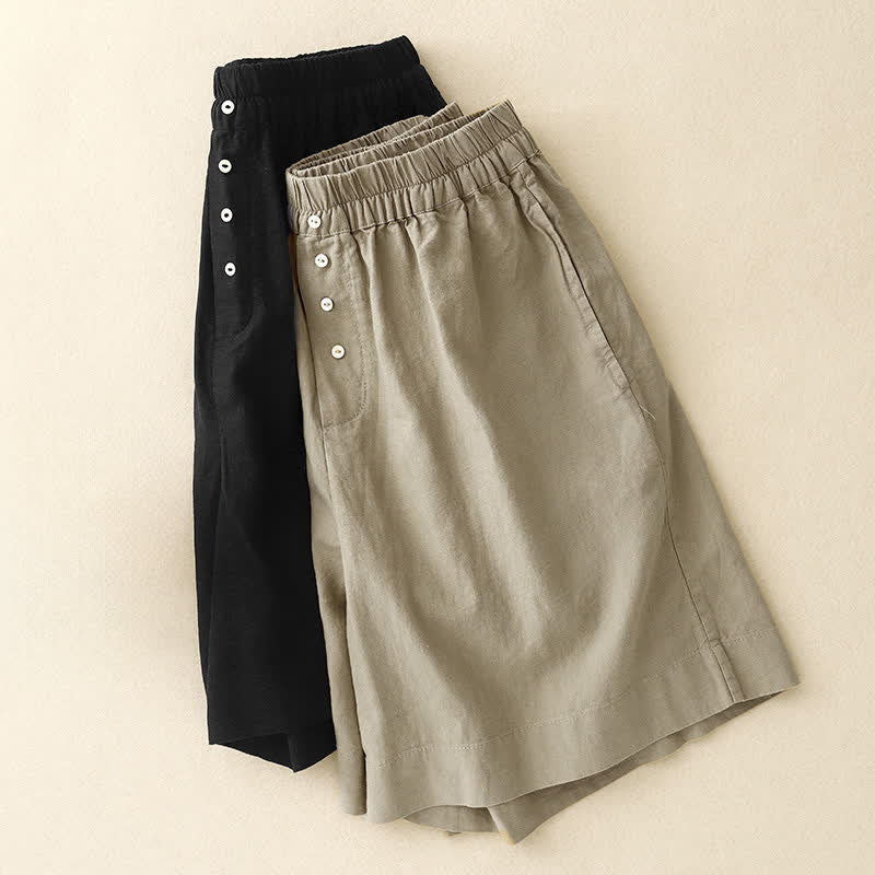 Nimara Ritual Summer Minimalist Button-Up Elastic Waist Solid Women's Shorts With Pockets