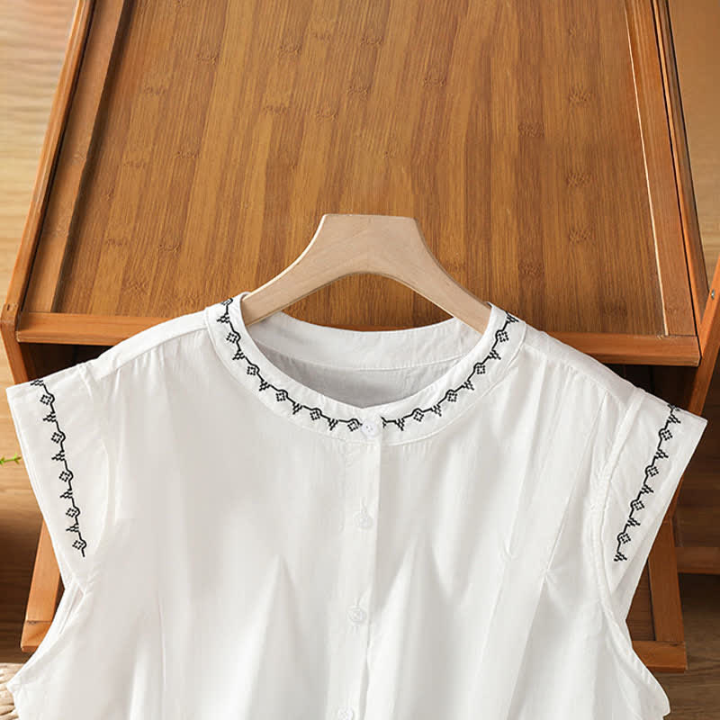 Nimara Ritual Summer Button-Up Solid Crew Neck Women's Sleeveless Shirts