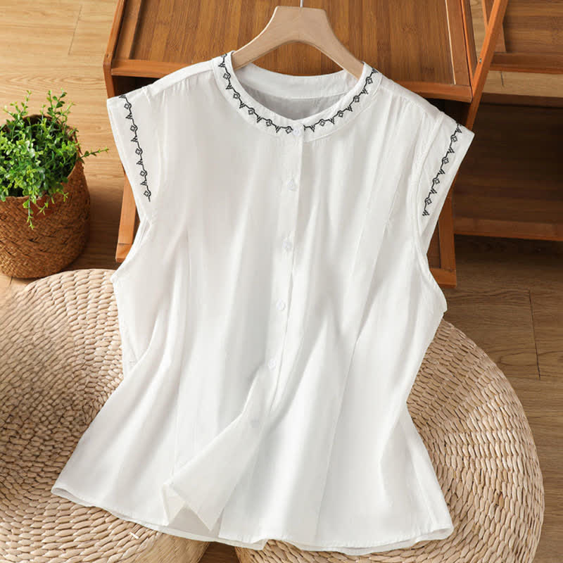 Nimara Ritual Summer Button-Up Solid Crew Neck Women's Sleeveless Shirts