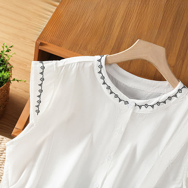 Nimara Ritual Summer Button-Up Solid Crew Neck Women's Sleeveless Shirts