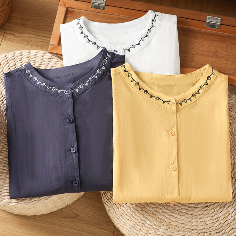 Nimara Ritual Summer Button-Up Solid Crew Neck Women's Sleeveless Shirts