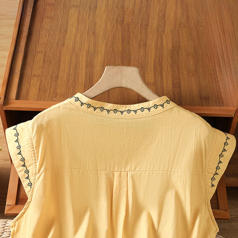 Nimara Ritual Summer Button-Up Solid Crew Neck Women's Sleeveless Shirts