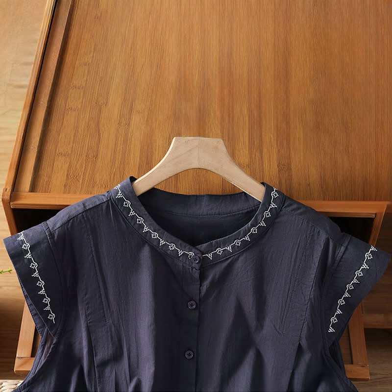 Nimara Ritual Summer Button-Up Solid Crew Neck Women's Sleeveless Shirts