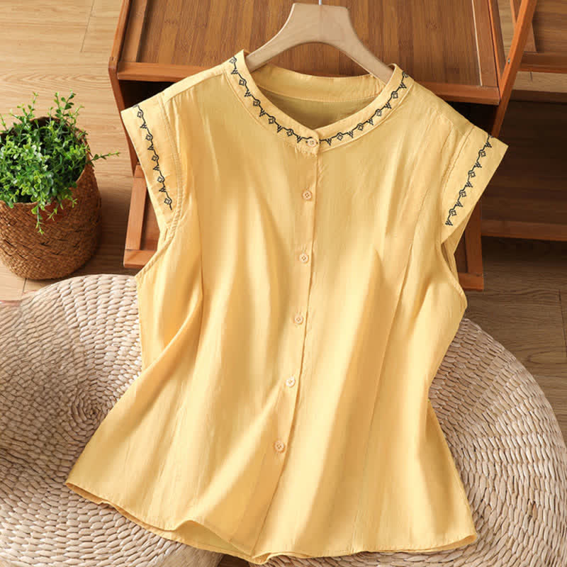 Nimara Ritual Summer Button-Up Solid Crew Neck Women's Sleeveless Shirts