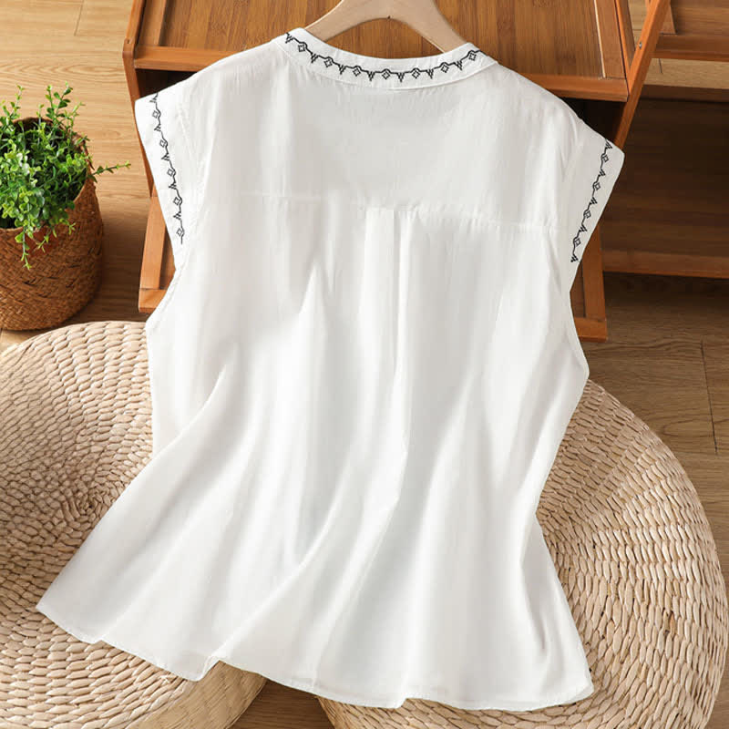 Nimara Ritual Summer Button-Up Solid Crew Neck Women's Sleeveless Shirts