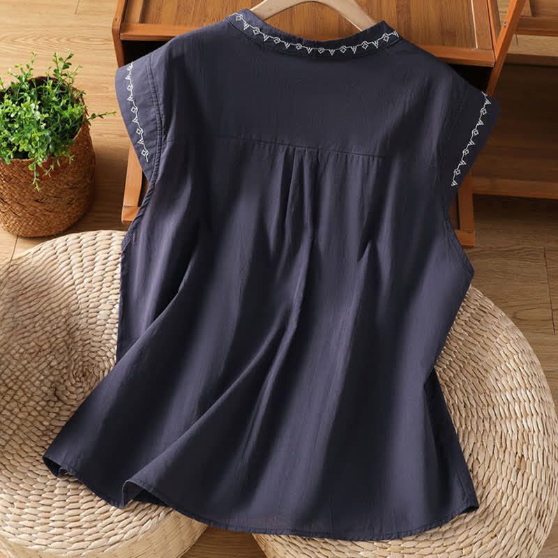 Nimara Ritual Summer Button-Up Solid Crew Neck Women's Sleeveless Shirts